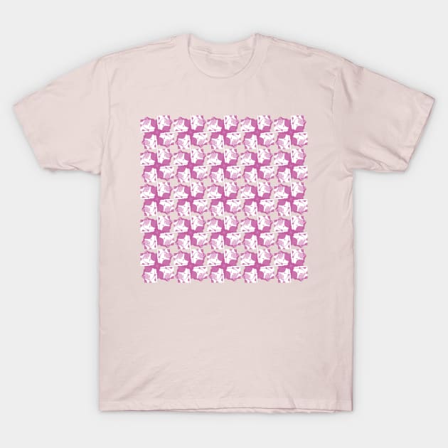 Sleeping Kitten Pink Pattern T-Shirt by The Friendly Introverts